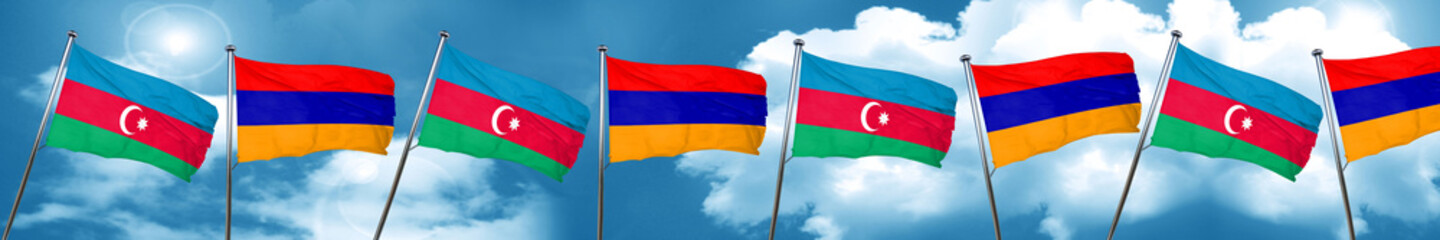 Azerbaijan flag with Armenia flag, 3D rendering