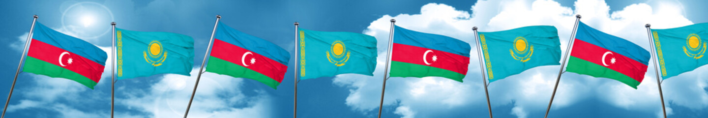 Azerbaijan flag with Kazakhstan flag, 3D rendering
