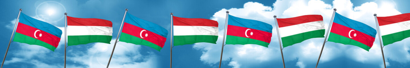 Azerbaijan flag with Hungary flag, 3D rendering