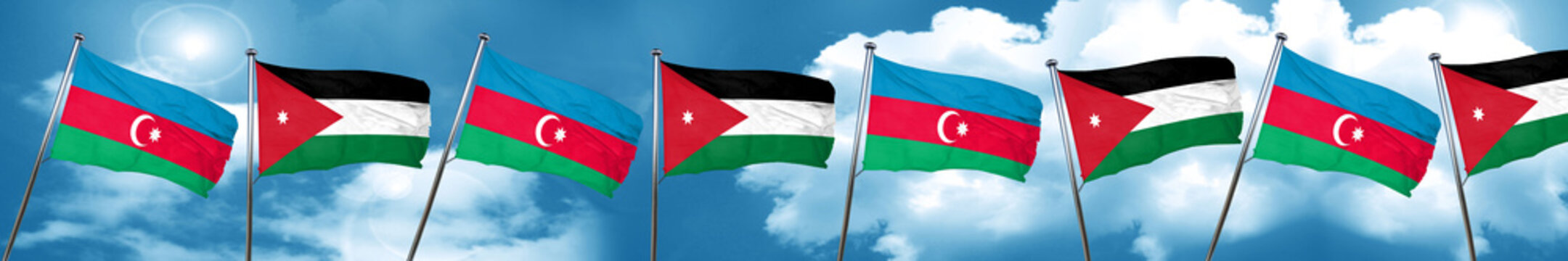 Azerbaijan flag with Jordan flag, 3D rendering