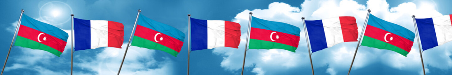Fototapeta na wymiar Azerbaijan flag with France flag, 3D rendering