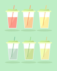 Set lemonade in large translucent cups with straws