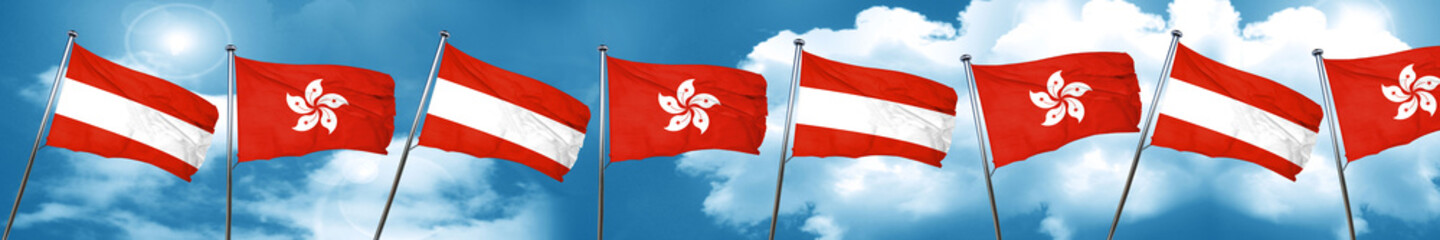 Austria flag with Hong Kong flag, 3D rendering