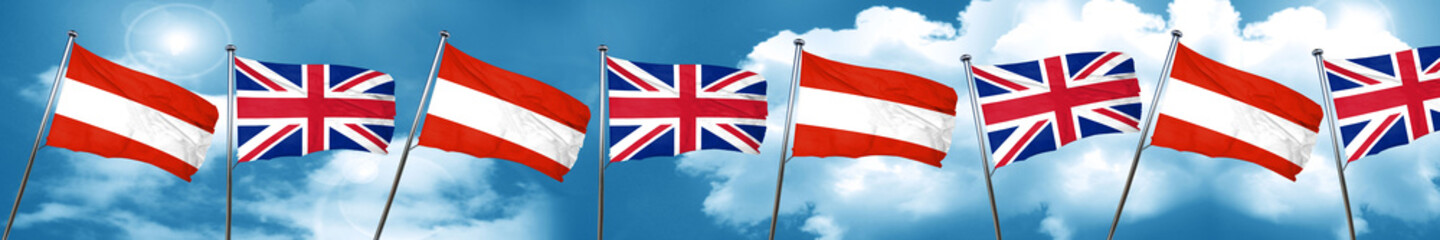 Fototapeta na wymiar Austria flag with Great Britain flag, 3D rendering