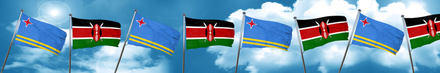aruba flag with Kenya flag, 3D rendering