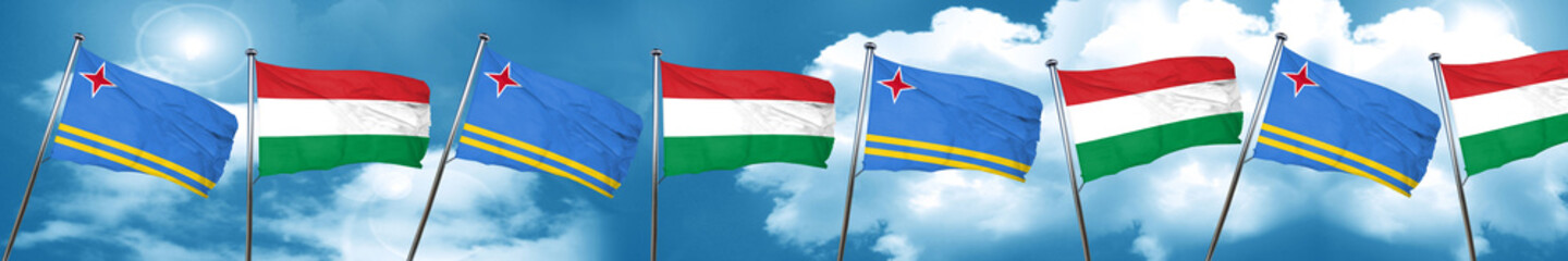 aruba flag with Hungary flag, 3D rendering