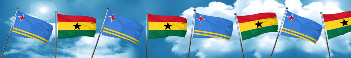 aruba flag with Ghana flag, 3D rendering