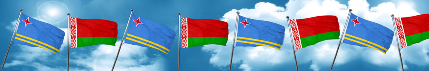 aruba flag with Belarus flag, 3D rendering