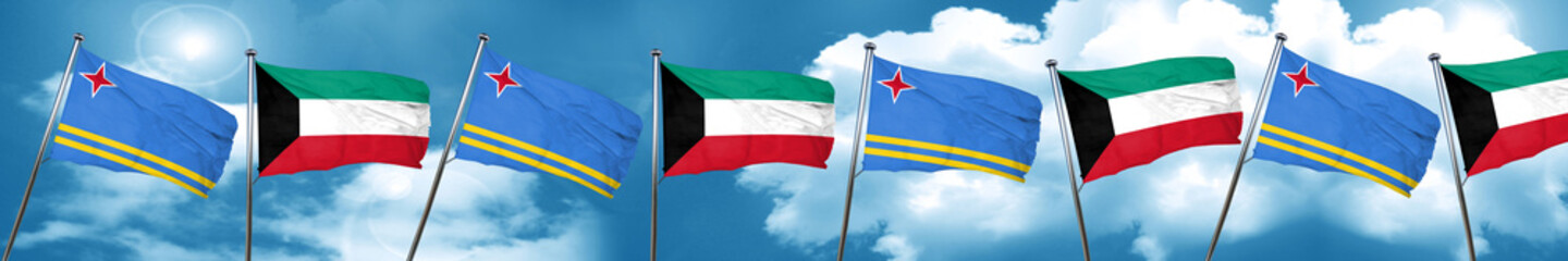 aruba flag with Kuwait flag, 3D rendering