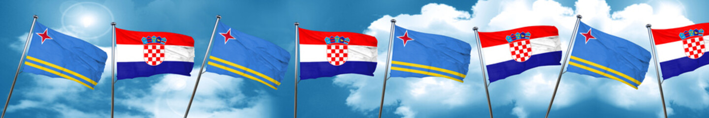 aruba flag with Croatia flag, 3D rendering