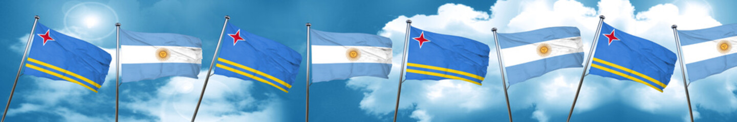 aruba flag with Argentine flag, 3D rendering