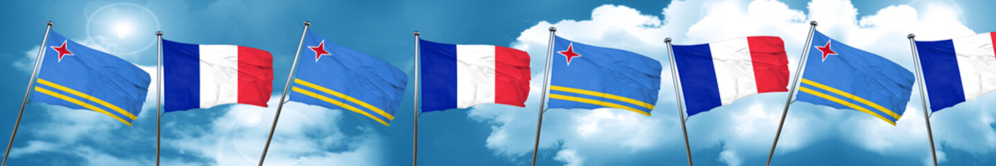 aruba flag with France flag, 3D rendering