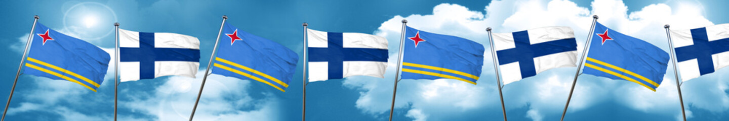 aruba flag with Finland flag, 3D rendering