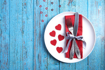 Heart, plate and cutlery relationship with the space for text 