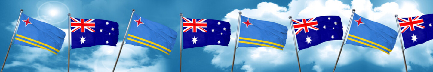 aruba flag with Australia flag, 3D rendering