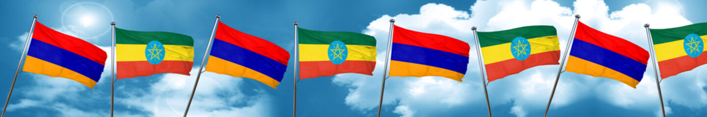 Fototapeta na wymiar Armenia flag with Ethiopia flag, 3D rendering