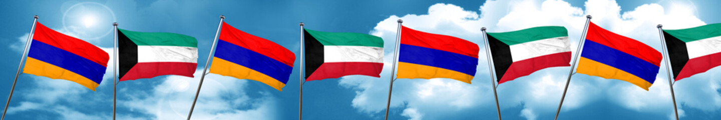 Fototapeta na wymiar Armenia flag with Kuwait flag, 3D rendering
