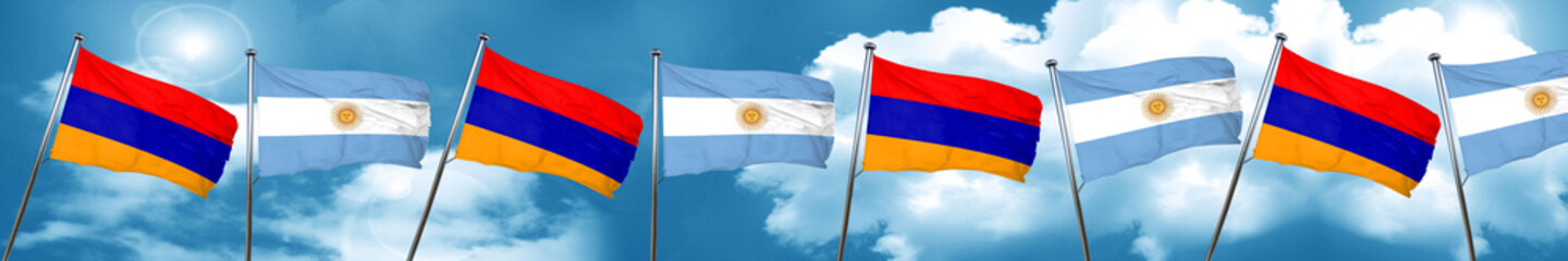 Armenia flag with Argentine flag, 3D rendering