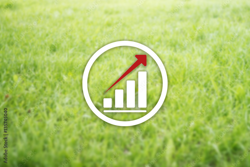 Poster cyber graph on a background of green grass. diagram target concept growth work company performance c