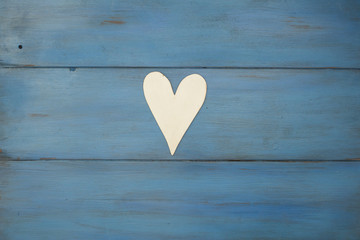  white heart on a blue background, wood painted  Greek blue in v
