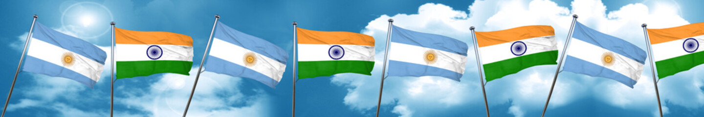 Argentina flag with India flag, 3D rendering