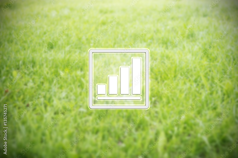 Aufkleber chart business icon web computer success green grass background concept. finance internet technology