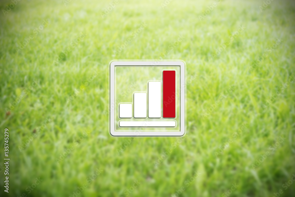 Aufkleber chart business icon web computer success green grass background concept. finance internet technology