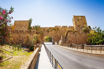 Fototapeta na wymiar Ancient gate in defensive wall of old town, Rhodes