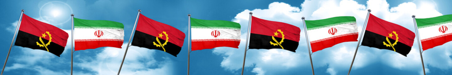 Angola flag with Iran flag, 3D rendering