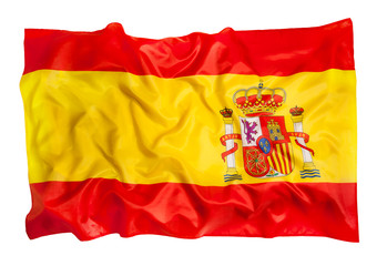 Spanish flag of silk waving on white background