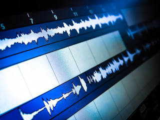 Audio tracks on the computer screen in a music editor software