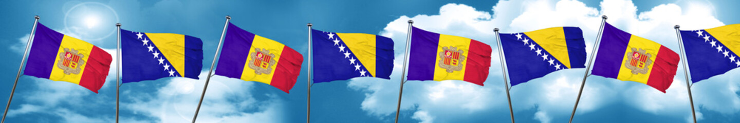 Andorra flag with Bosnia and Herzegovina flag, 3D rendering