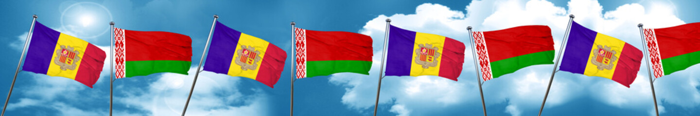 Andorra flag with Belarus flag, 3D rendering