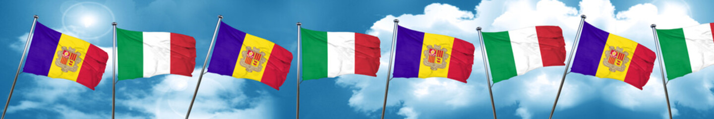 Andorra flag with Italy flag, 3D rendering
