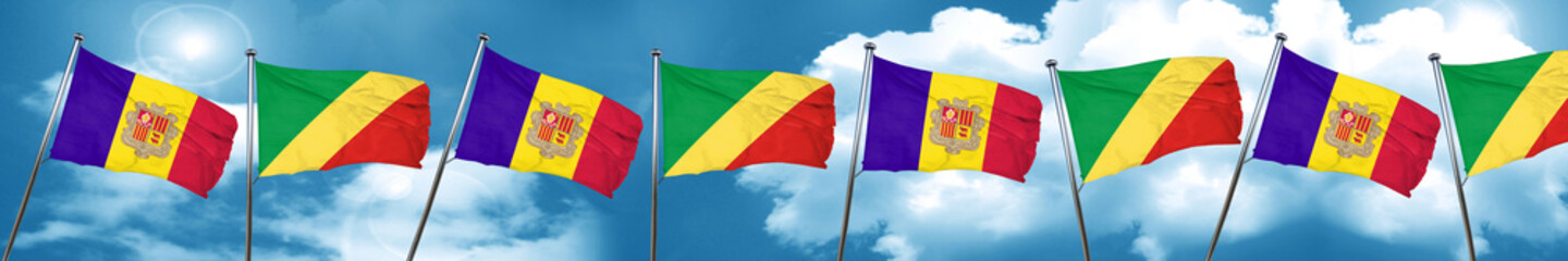 Andorra flag with congo flag, 3D rendering