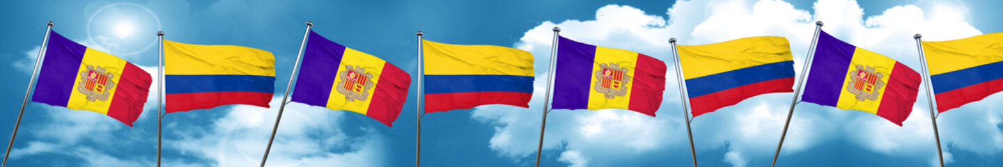 Andorra flag with Colombia flag, 3D rendering