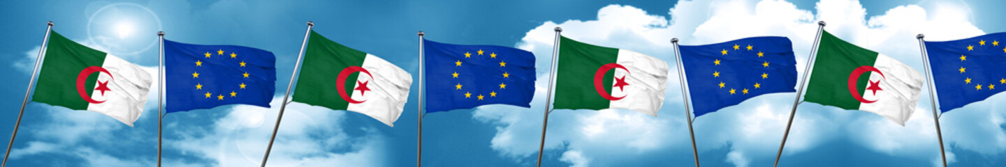algeria flag with european union flag, 3D rendering