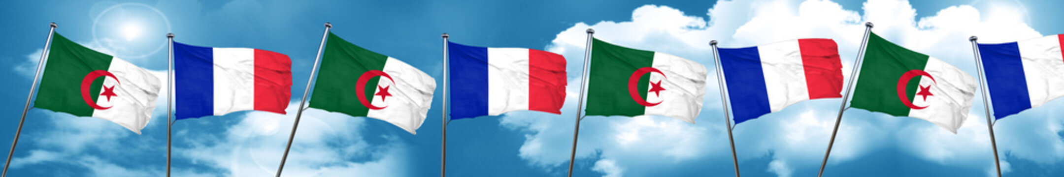 Algeria Flag With France Flag, 3D Rendering