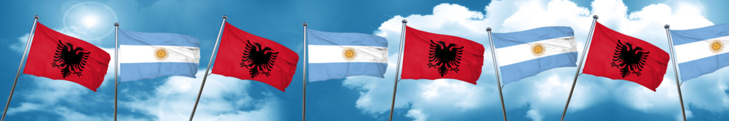 Albania flag with Argentine flag, 3D rendering