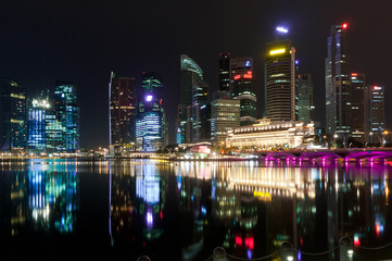 City of Singapore at night, downtown and river view
