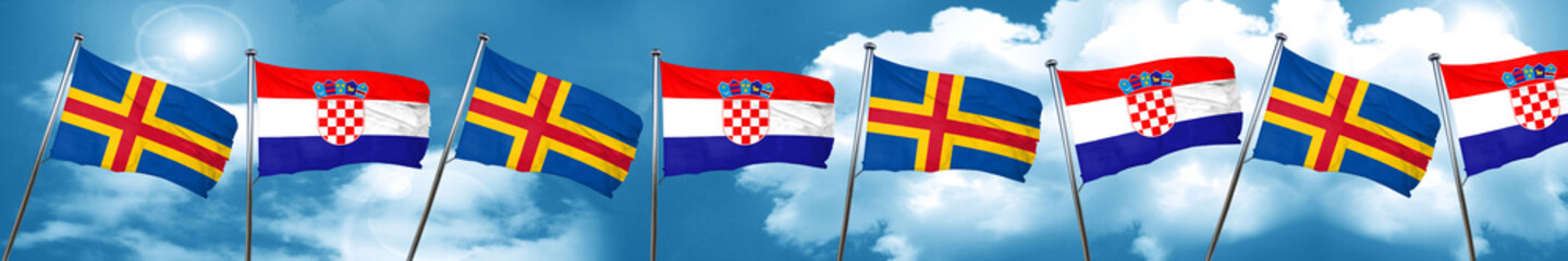 aland islands with Croatia flag, 3D rendering