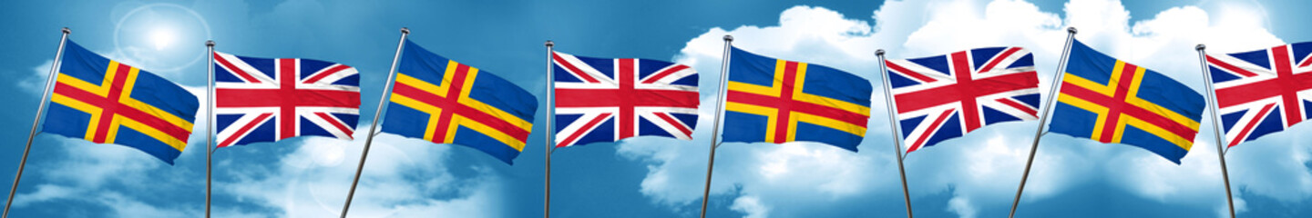 aland islands with Great Britain flag, 3D rendering