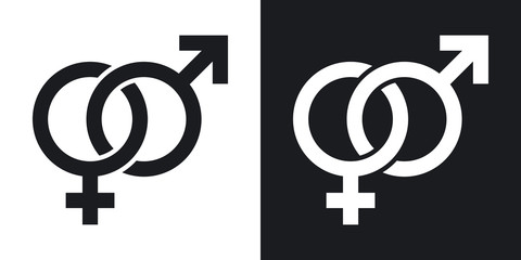 Vector male and female sex symbols.  Two-tone version on black and white background - obrazy, fototapety, plakaty