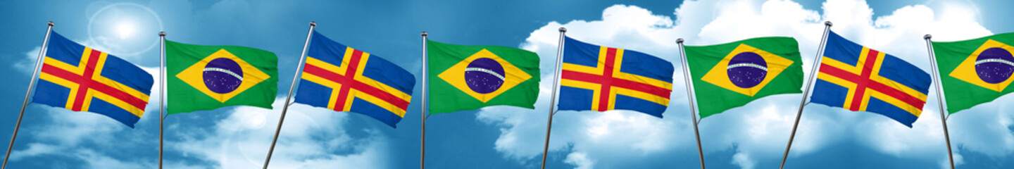 aland islands with Brazil flag, 3D rendering