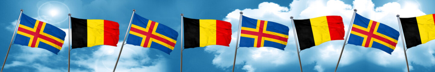 aland islands with Belgium flag, 3D rendering