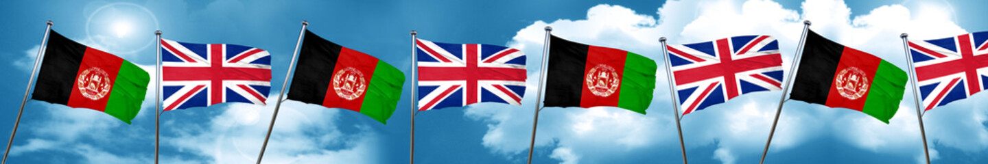Naklejka na ściany i meble Afghanistan flag with Great Britain flag, 3D rendering