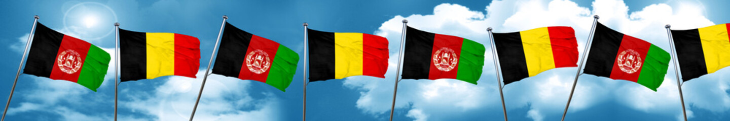Afghanistan flag with Belgium flag, 3D rendering