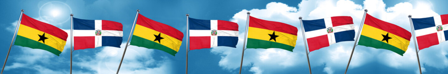Ghana flag with Dominican Republic flag, 3D rendering
