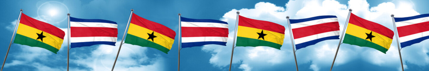 Ghana flag with Costa Rica flag, 3D rendering