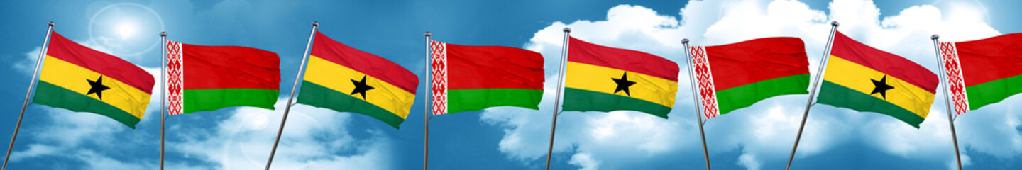Ghana flag with Belarus flag, 3D rendering